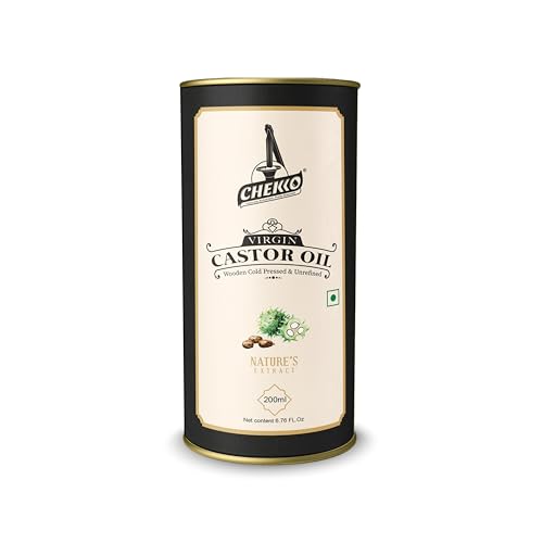 Chekko Cold Pressed Virgin Castor Oil | 100% Natural, Pure & Wood Pressed (200ML) for Baby Massage, Constipation, Healthy Hair, Eye and Skin Care