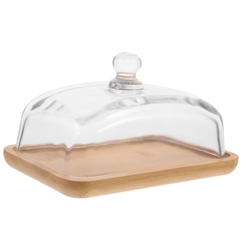 TENDYCOCO 透明ガラス製ケーキトレイ 竹製底板付き 蓋付き家用デザートプレート 食品保護と展示に 家用キッチンやパーティー向け