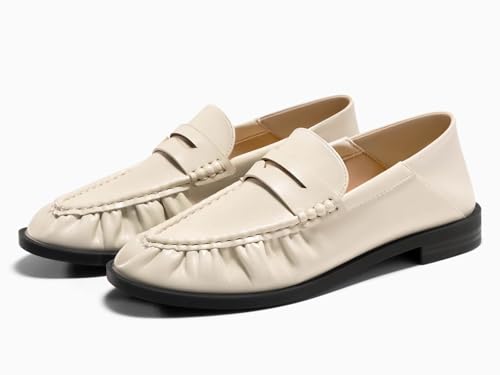 Image of Coutgo Penny Loafers for Women Comfortable Slip on Shoes Collapsible Heel Closed Toe Dressy Casual Work Flats