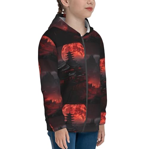 Shogun Blood Moon Kids Pullover Hoodies Boys Zip Up Sweatshirts Girls Athletic Clothes with Pocket4
