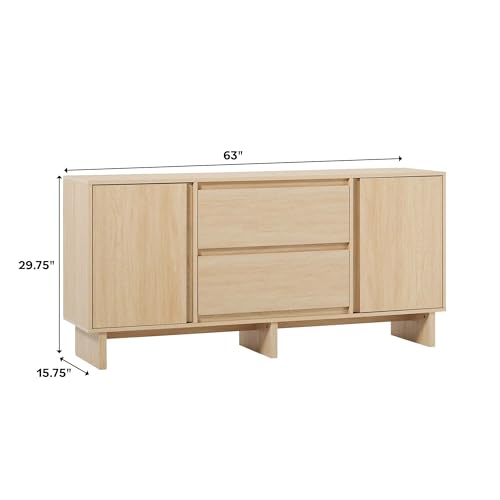Walker Edison Modern Beveled 2-Door, 2-Drawer Sideboard, 63 Inch, Coastal Oak
