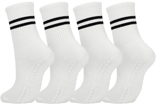 Image of Womens 4Pcs Pilates Grip Socks Non Slip Yoga Socks with Grips Barre Hospital Athletic Socks for Women