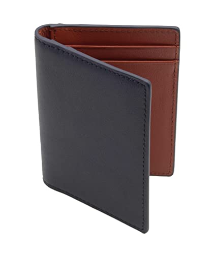 The Tanned Cow- Slim Minimalist Cardholder Wallet for Men Women, Mini Thin Leather Bifold, Compact, Front Pocket Credit Card Holder with RFID Blocking, Gift Box (Napa leather, Naval/Madder Brown)