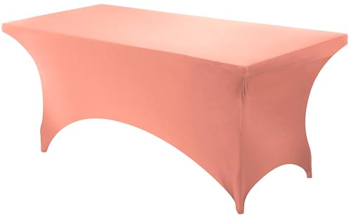 Image of Utopia Kitchen Spandex Tablecloth 1 Pack [6FT, Coral] Tight, Fitted, Washable and Wrinkle Resistant Stretch Rectangular Patio Table Cover for Event, Wedding, Banquet & Parties [72Lx30Wx30H Inch]