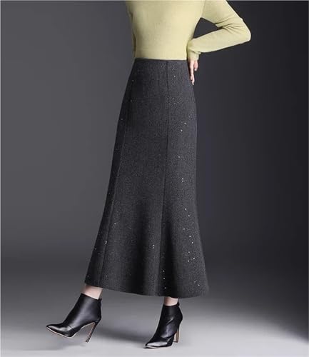 Women's Autumn and Winter Thick Warm Wool Long Skirt High Waist A-line Fashionable Fishtail Skirt4