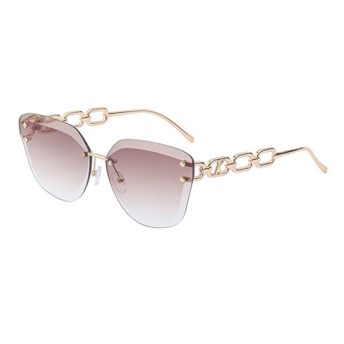 Lunettes de soleil sans monture pour femmes style océan avec chaîne chic