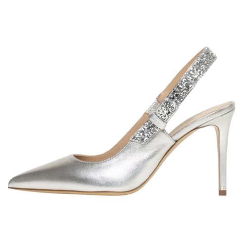 FOWT Women Slip on Pointed Toe Pumps Glitter Bow Stiletto High Heel Slingbacks Backless Elegant Prom Shoes Size 4-16 US2