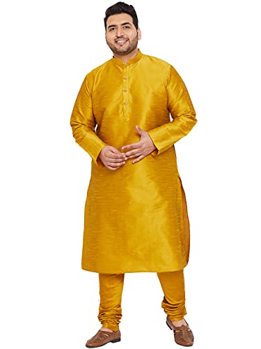Image of VASTRAMAY Plus Size Men's Silk Blend Kurta Set-New Mustard