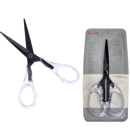 14cm Steel Scissors with Black Coated Blade Transparent Handle Durable and Sharp for Office School and Craft Use