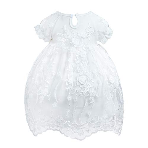 Tentide Infant Baby Girl Baptism Dress White 0-24 Months Cotton Flower Tutu Dress For Christening Birthday Wedding Party (Off-White, 6-12 Months) #TOP1