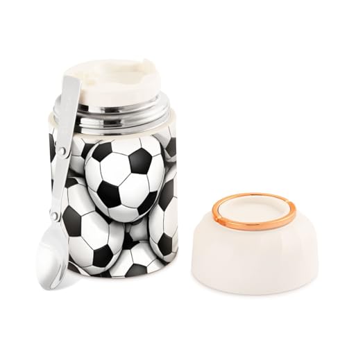 FLildon Soccer Balls Black White Stainless Steel Food Jar,