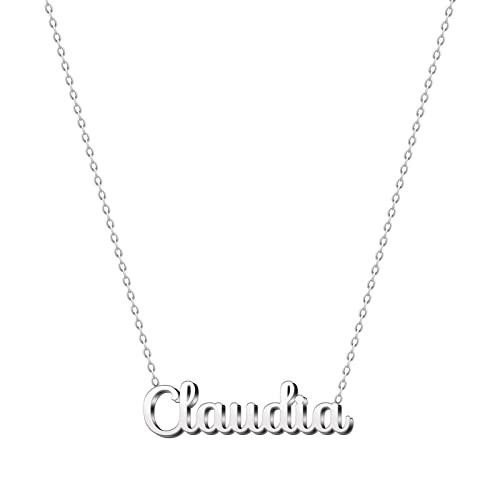 cotigo Collar Nombre Acero-Incluye Tarjeta con Significado-Colgante Nombre Plateado o Dorado-Regalos Personalizados para Cumpleaños-Navidad-Día de madre-San valentín (Claudia-Plateado)