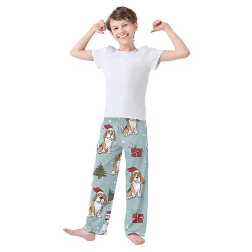 ZZXXB Merry Christmas Beagle and Tree Boys Long Pants Soft Trousers Elastic Waist Kids Lounge Bottoms with Pockets S-XL3