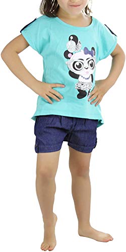 Image of ToBeInStyle Girl's Two Piece Summer Set Cute Tee Top and Matching Shorts Adorable Outfit