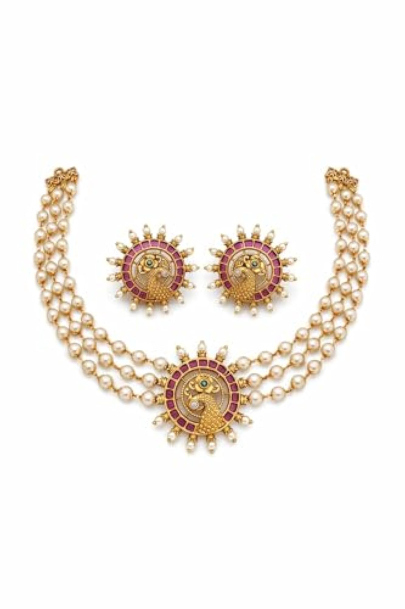 Antique Gold Plated Temple Jewellery Necklace Set