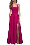 MUSHARE Women's Square Neck Sexy Split Cocktail Party Maxi Long Formal Dress Magenta