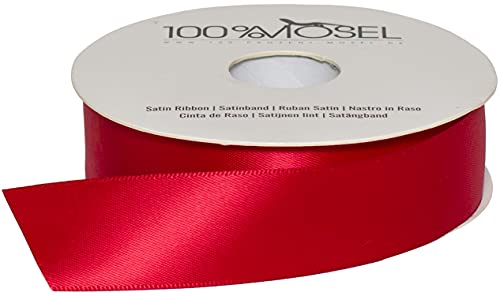 100%Mosel Satinband, in Rot (25 mm x 25 m), matt glänzendes Geschenkband, edles Schleifenband zum Dekorieren & Basteln, zum Einpacken besonderer Geschenke, für Hochzeit, Weihnachten uvm.