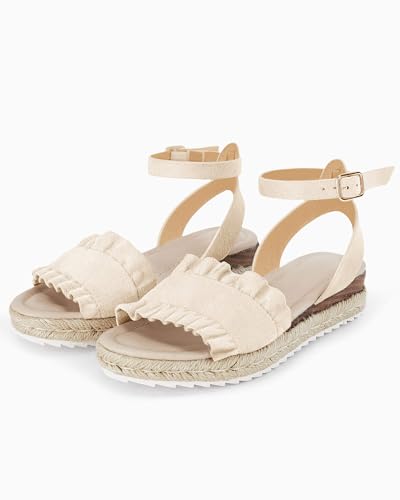 Coutgo Girls Espadrille Platform Sandals Ruffle Open Toe Ankle Buckle Strap Wedge Casual Summer Shoes for Kids Toddlers4