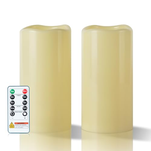 Image of 5plots Large Waterproof Flameless Candles 4 inchx8 inch Ivory LED Pillar Set of 2