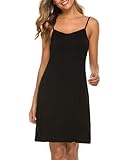 Vlazom Women Full Slips Sexy Soft Under Dress Basic Adjustable Spaghetti Strap Cami Slip Chemises V Neck Negligee A-black