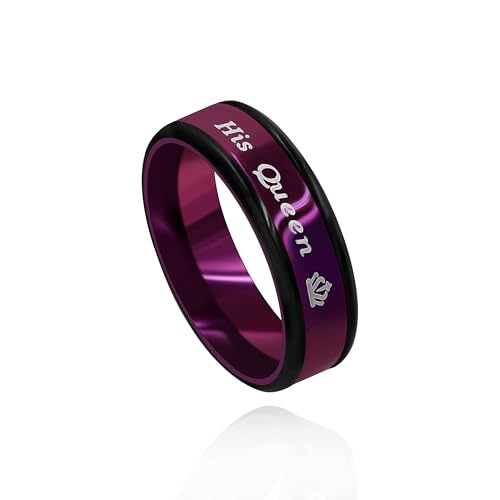 His Queen Her King Rings for Couples - Stainless Steel Wedding Band for Men Women Engagement Birthday Valentine's Day Ring Y13143
