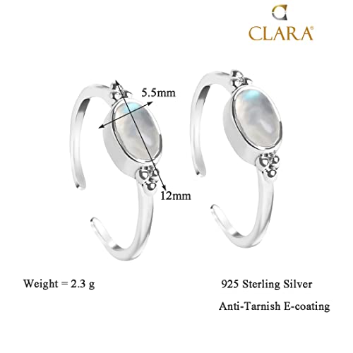 Image of CLARA 925 Sterling Silver Moonstone Toe Rings Pair | Size Adjustable | Gift for Women and Girls