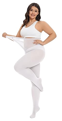 Image of CozyWow Plus Size Tights for Women 80D Soft Solid Color Semi Opaque Pantyhose High Waist 1X 2X 3X 4X