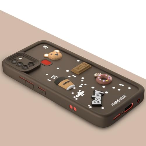 Image of Bintage Back Cover Compatible for Samsung Galaxy A21s 4G | Cute 3D Taddy Ball Bear Milk Cake Coffee Silicon Case Full Body & Camera Protection - Brown