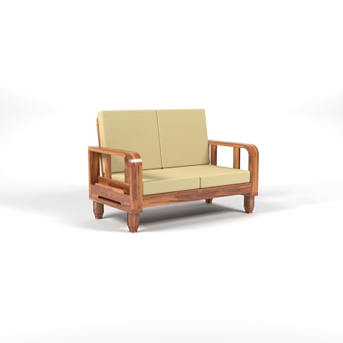 Image of Solid Sheesham Wood 2-Seater Sofa Set - Wooden Sofa Set with Side Newspaper Holder | Elegant Design for Living Room (Design 8)