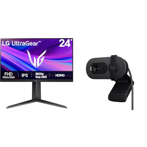 Image of LG Ultragear 24GS65F IPS Full HD Gaming Monitor, 24 Inch, 1920 X 1080, 1ms, 180Hz, HDR 10, NVIDIA G-Sync Compatible, AMD FreeSync, Height /Pivot /Tilt A + Logitech Brio 100 Full HD 1080P Webcam