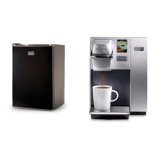 Image of BLACK+DECKER BCRK25B Compact Refrigerator Energy Star Single Door Mini Fridge with Freezer, 2.5 Cubic Feet, Black & Keurig K155 Office Pro Single Cup Commercial K-Cup Pod Coffee Maker, Silver