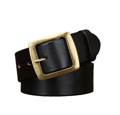 Men Solid Leather Brass Pin Buckle Retro Belt Solid Casual Jeans 3.8cm Wide Belt