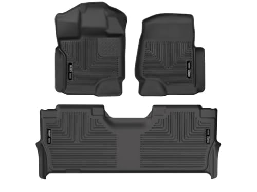 Husky Liners X-act Contour Floor Mats | Fits 2021-2024 Ford F-150 SuperCrew (Includes 2022-2024 Lightning) w/Vinyl Floors & Fold Flat Storage | Front & 2nd Row, 3-pc Black - 53468