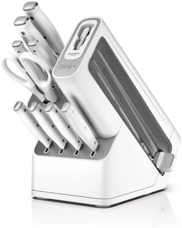 Ninja Foodi NeverDull 10-Piece Essential Knife System with Sharpener, Stainless Steel, K12010, Compact, White (White)