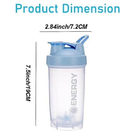 chenqi Protein Shaker Cup with Mixer Ball Gym Shaker Bottle Portable Milkshake Water Cup BPA Free, 500 ml(Blue) - Image 3