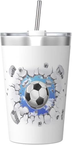 魔法瓶 サッカー柄 タンブラー 350ml ステンレス製 水筒蓋とストロー付き 真空断熱漏れない 持ち運び 直飲み 子供 通勤 通学 かわいい おしゃれ プレゼント