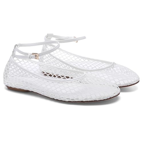 Mesh Ankle Strap Flats for Women Round Toe Ballet Flats Shoes,Casual Mary Jane Flats Comfortable Daily Dress Shoes