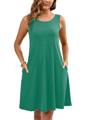 Image of Heymoments Women's Summer Dresses Sleeveless Casual Fashion Loose Swing Button Down Beach Dress with Pockets