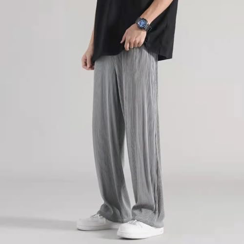 Summer Thin Ice Silk Pants Men's Straight Casual Trousers4