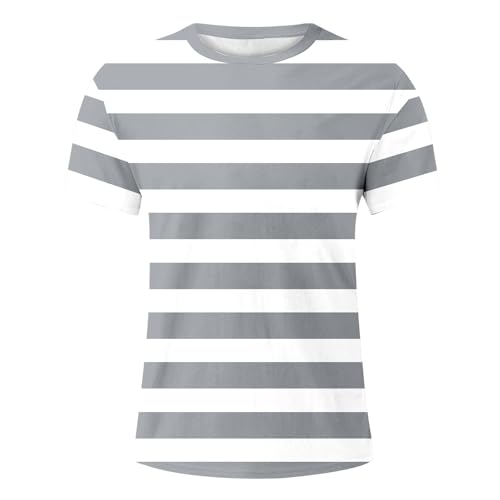 2026 - Camiseta europea de bloque de color azul marino con estampado de rayas y marinero para hombre, casual, holgado, cómodo, moderno, verano, playa, cuello redondo, manga corta, color negro, gris, L