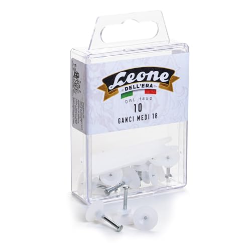 Leone Dell'Era 10 crochets moyens pour accrocher des tableaux avec clous en acier trempé – Boîte à suspendre – Fabriqué en Italie – Blanc