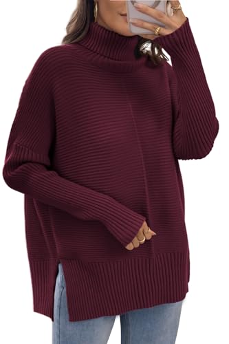 ATHMILE Women's Oversized Turtleneck Sweaters Fall Fashion Outfits Batwing Sleeve