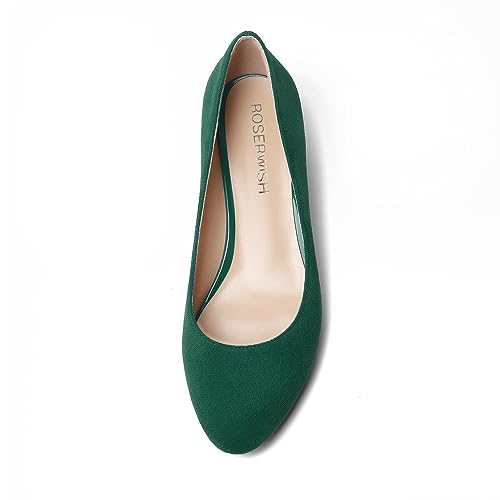 ROSERWISH Womens Suede Fashion Round Toe Casual Slip On Dating Chunky Low Heel Pumps Shoes 1.5 Inch3