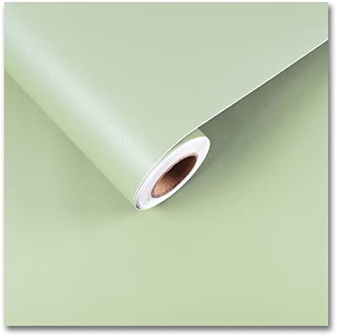 CRE8TIVE Sage Green Wallpaper Stick and Peel 24"x118" Large Size Light Green Contact Paper Self Adhesive Removable Waterproof Textured Green Vinyl Paper for Kitchen Bedroom Countertops Cabinets Locker