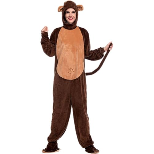 HiyyFloy Costume De Singe Mignon Unisexe, Pyjama De Singe Adulte, Costume De Singe en Peluche avec Chapeau Queue pour Fête sur Le Thème des Animaux