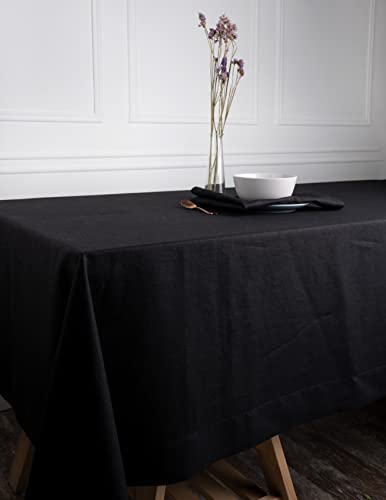D'Moksha Homes 100% Pure Linen Tablecloth - 60 x 102 Inch Black for Rectangle Tables - Machine Washable Dining - Image 2