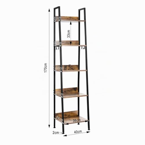 Foto von WOLTU Regal mit 5 Ebenen, Standregal mit 4 Haken, 40x 170x36 cm, Schwarz