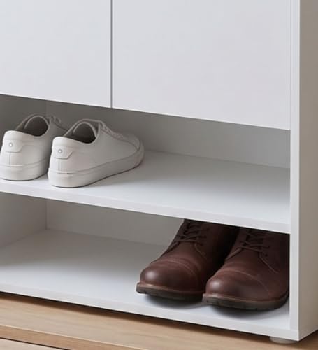 Image of Spyder Craft Engineering Wood Shoe Cabinet for Home, Double Door Shoe Rack with Multiple Shelves, Space Saving Shoe Organizer for Entryway, Living Room & Bedroom, White, DIY Assembly