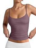 PINKMSTYLE Double Lined Scoop Neck Camisole Tops for Women Adjustable Spaghetti Strap Tank Yoga Tops Purple Red Small