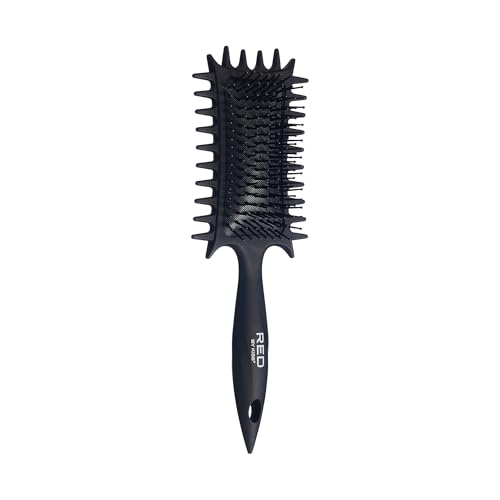 Red By Kiss Curl Art Styler – Dual Brush Design with Nylon & Boar Bristles, 3-Sided Edge Comb, Enhances Curl Definition & Shine, Gentle Glide with No Damage (Single Bristles, Black)